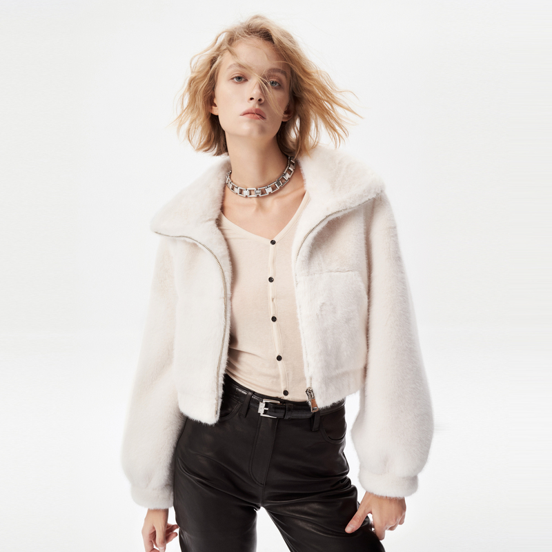 【流光风】IRO Night 秋冬款法式白色毛毛皮毛一体短款外套