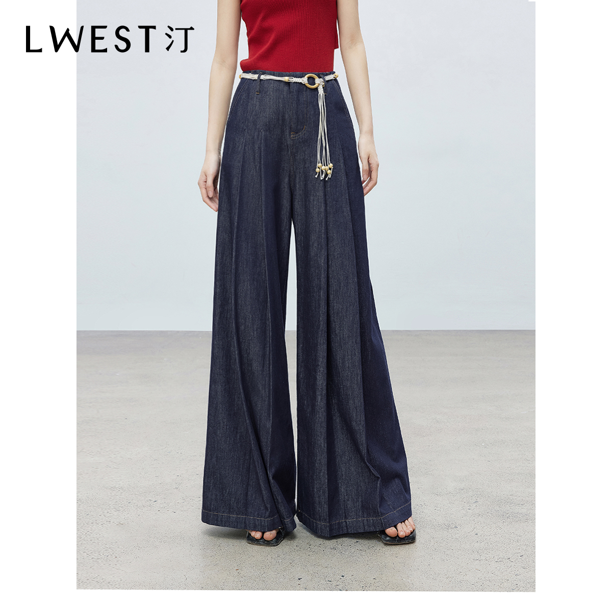 【小北姐专享】朗文斯汀慵懒风垂感深兰色阔腿牛仔裤DTYN5203D07012
