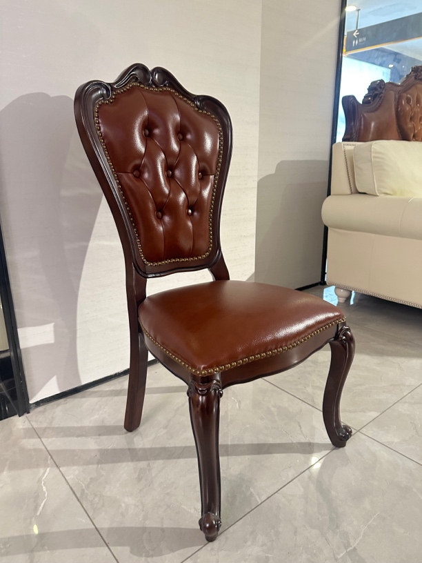 欧式美式实木雕刻真皮餐椅高档酒店洽谈椅
