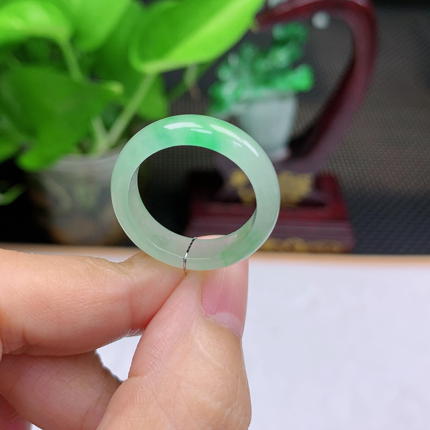A00267天然缅甸翡翠A货冰种飘阳绿戒指玉石戒圈19圈内径18.6mm