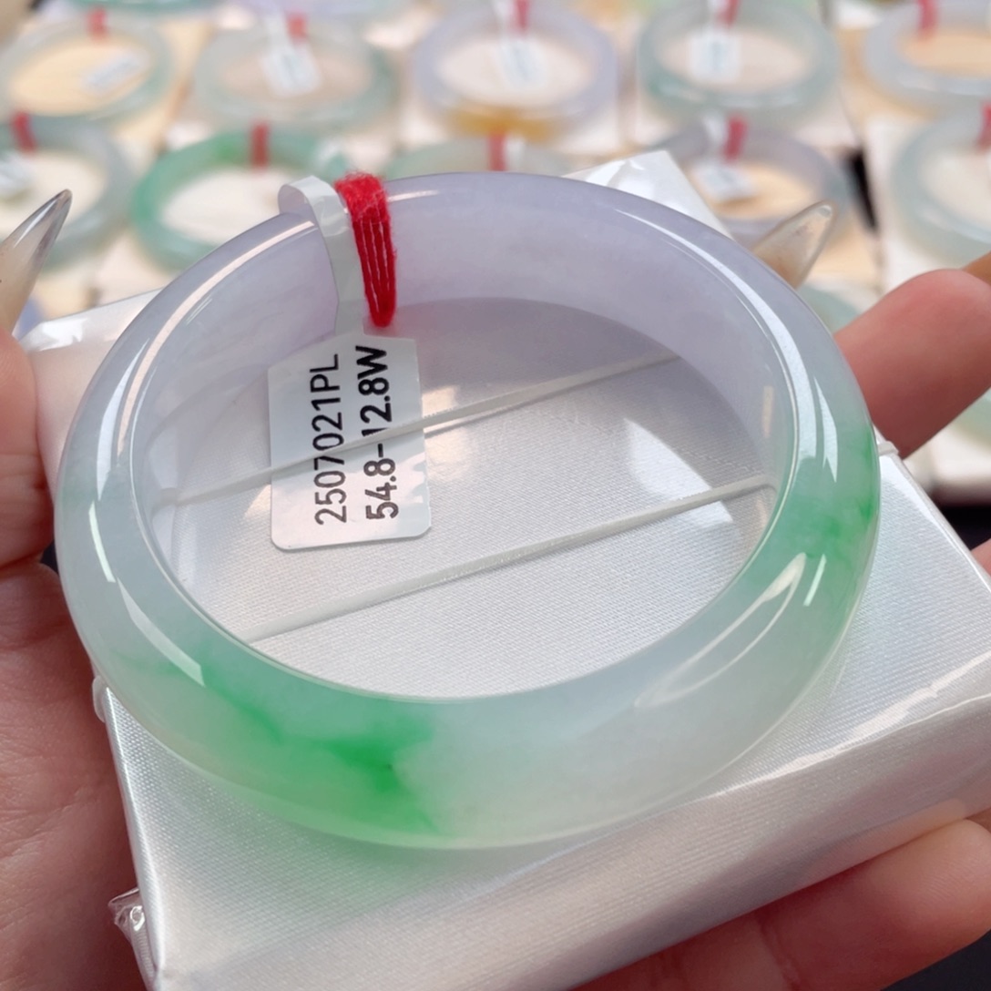 未镶嵌手镯翡翠54.8宽版轮胎粉春白底青毕业41号