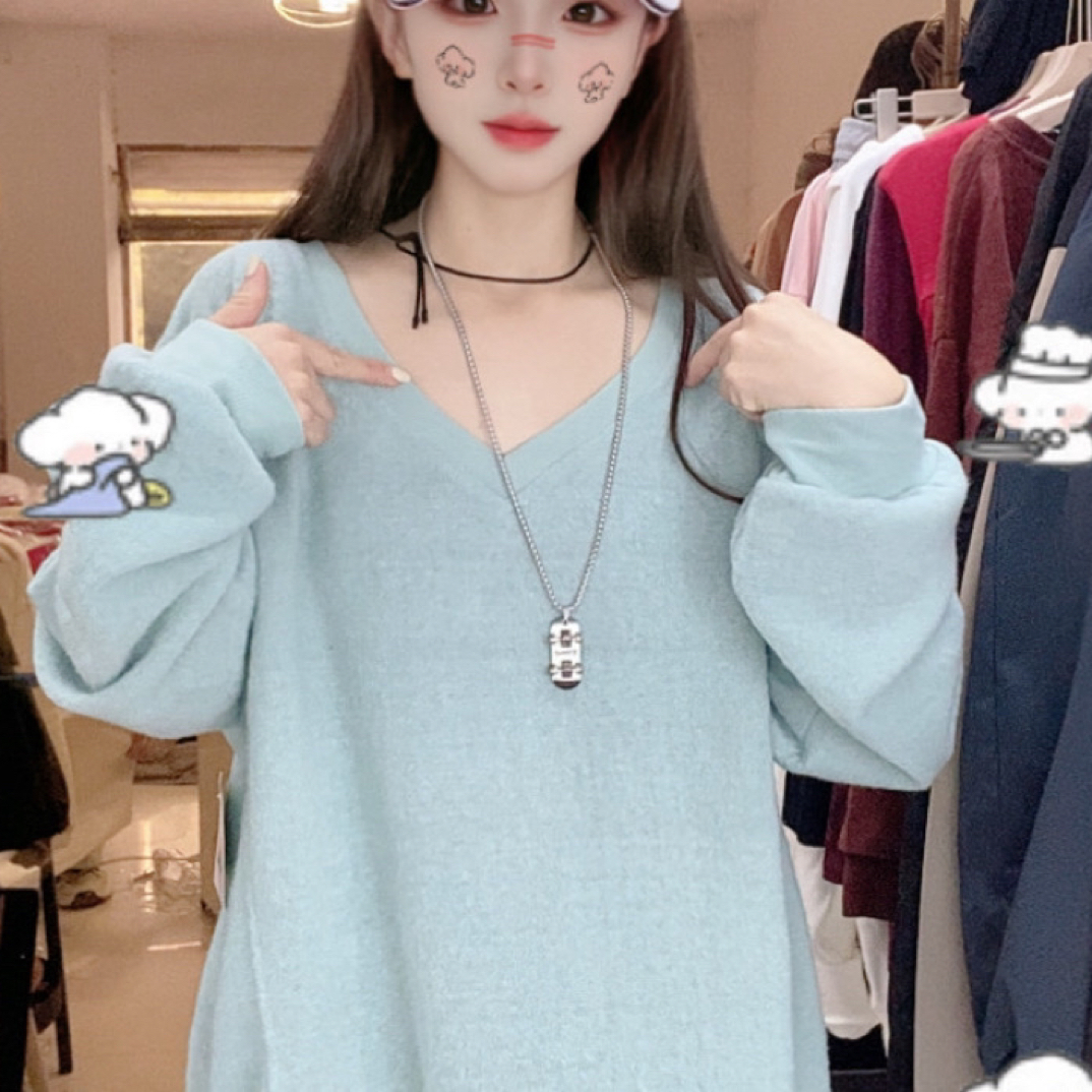 外贸高品质大码雪花棉针织V领