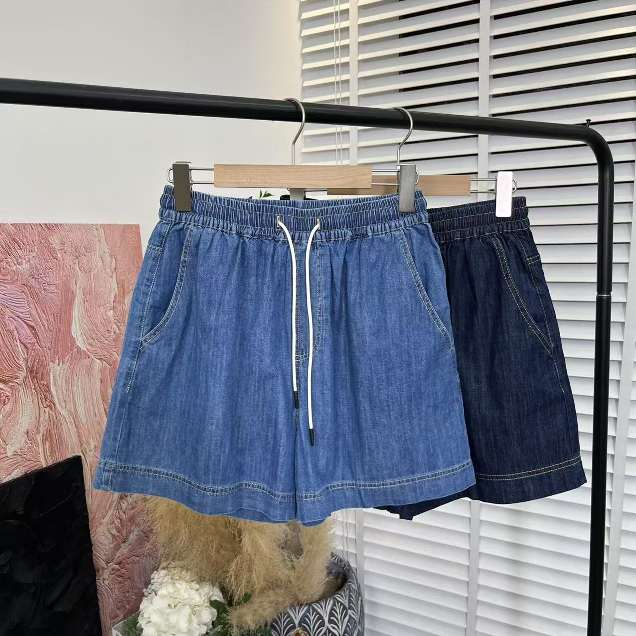 日系百搭品质「水洗薄棉松紧腰」休闲牛仔短裤E5616