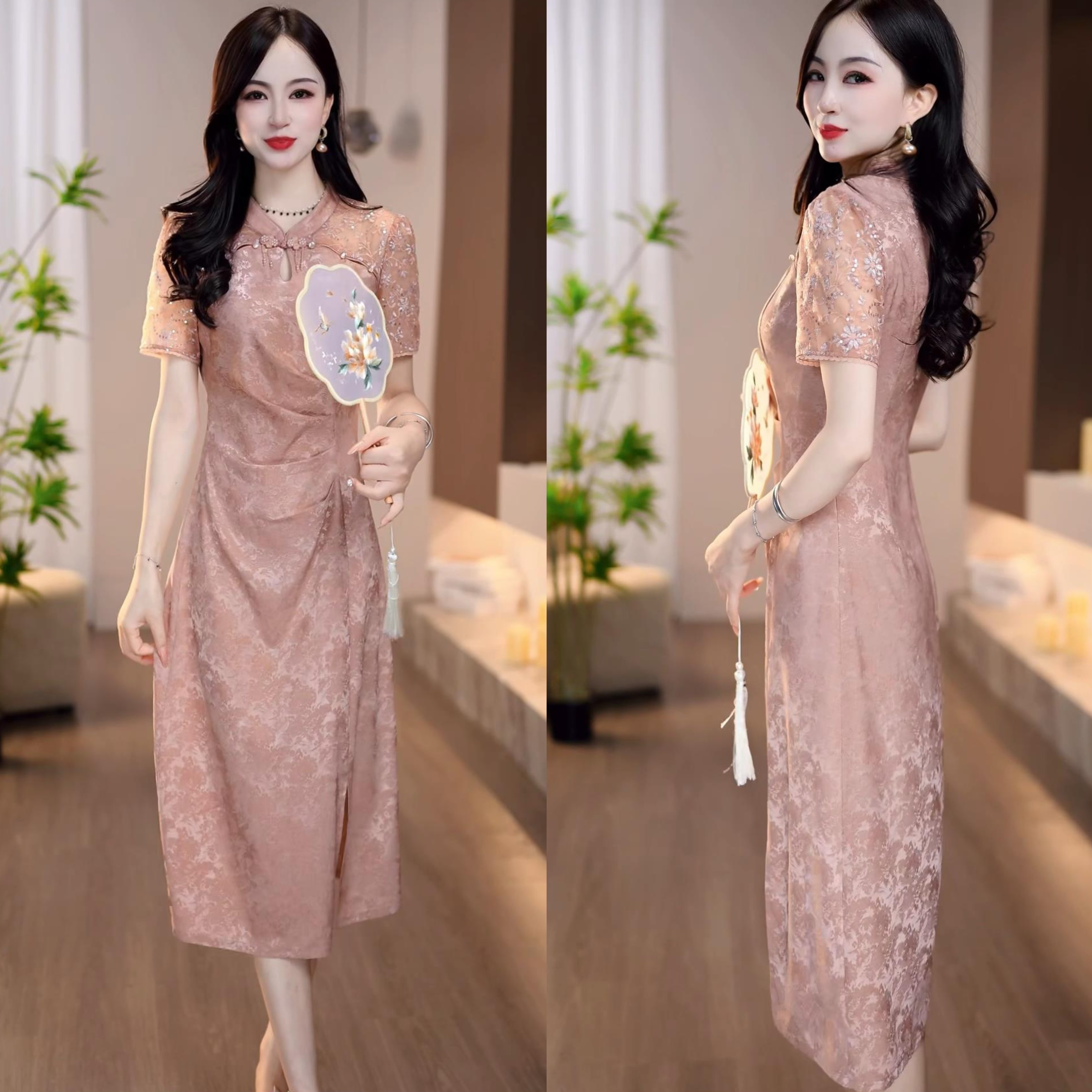 2025夏季新款中式复古时尚洋气修身气质收腰显瘦旗袍连衣裙M-4XL