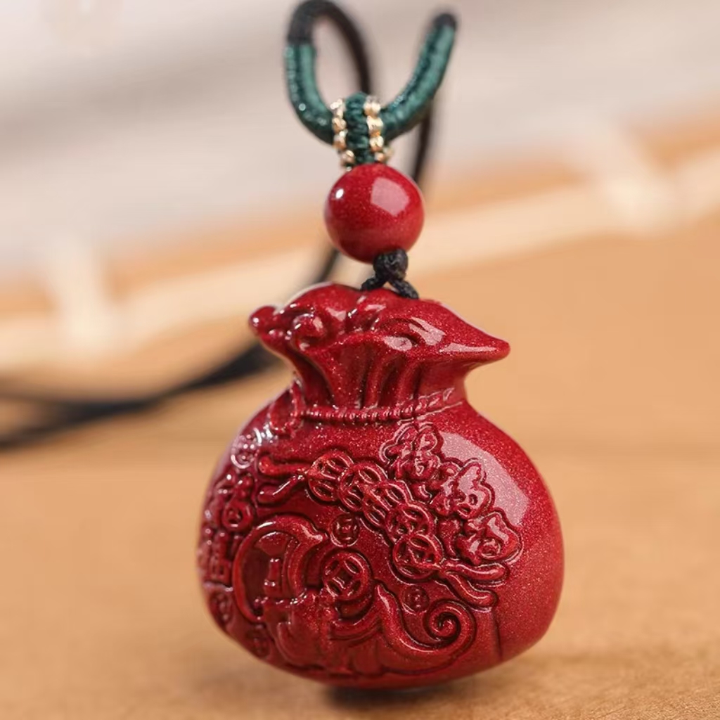 天然辰砂钱袋吊坠【正品保真可复检】