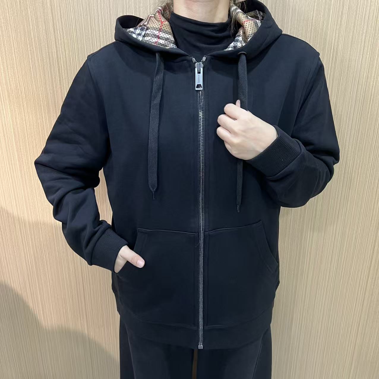 【铁锤精选】30-88058 帽子格纹拉链外套