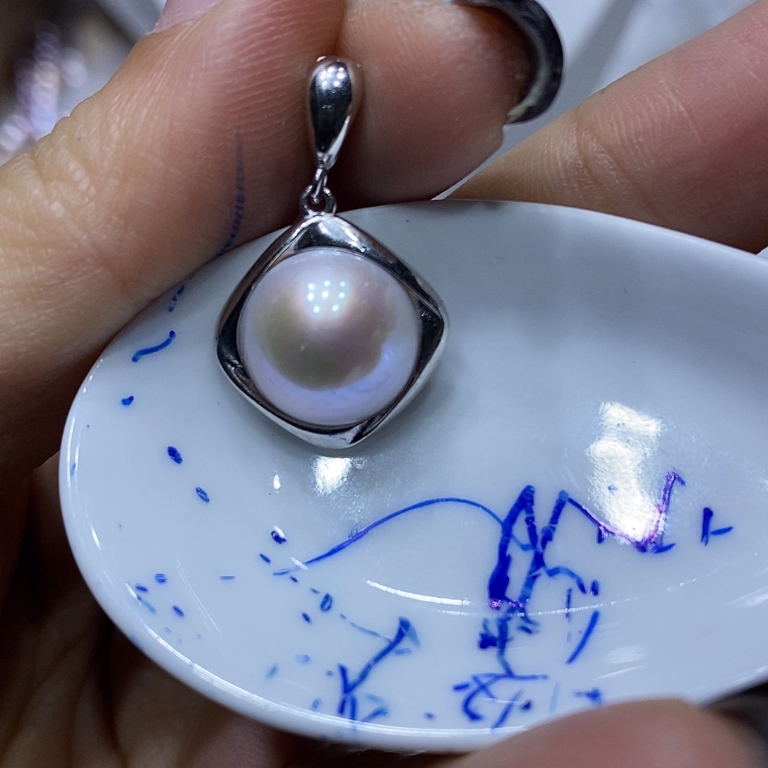 淡水珍珠耳钉银S925镶嵌