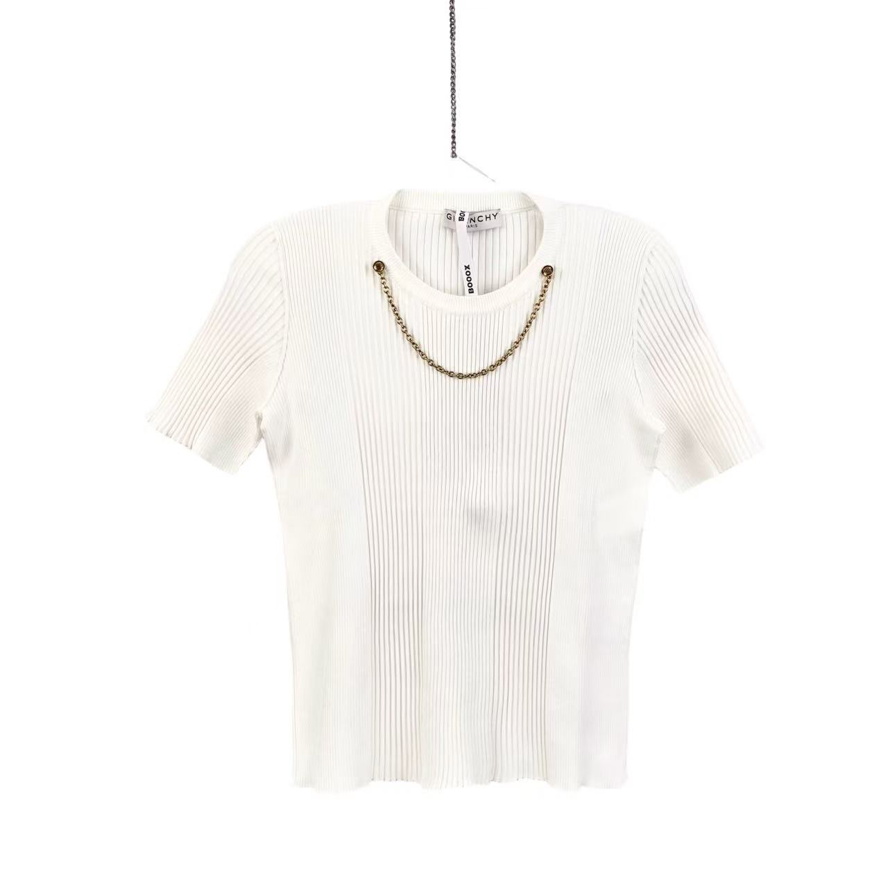 95新 Givenchy/纪梵希 yy1047  粘胶纤维 白色链条圆领短袖 M码