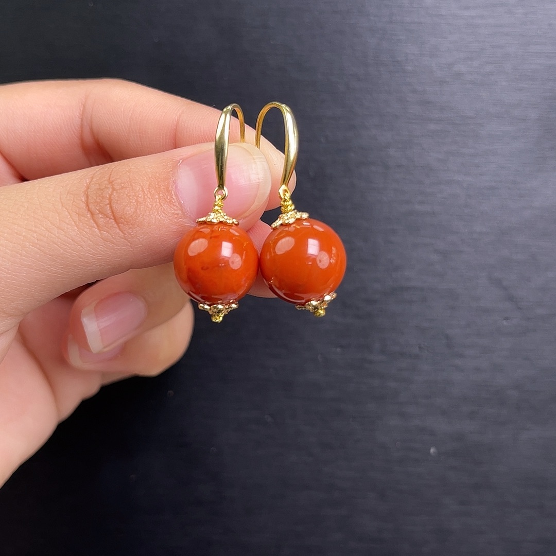 南红玛瑙银S925镶嵌手链瓦西柿子红满肉耳勾13mm