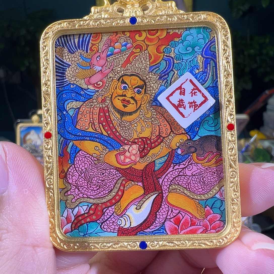 吊坠黄财热贡纯手绘唐卡