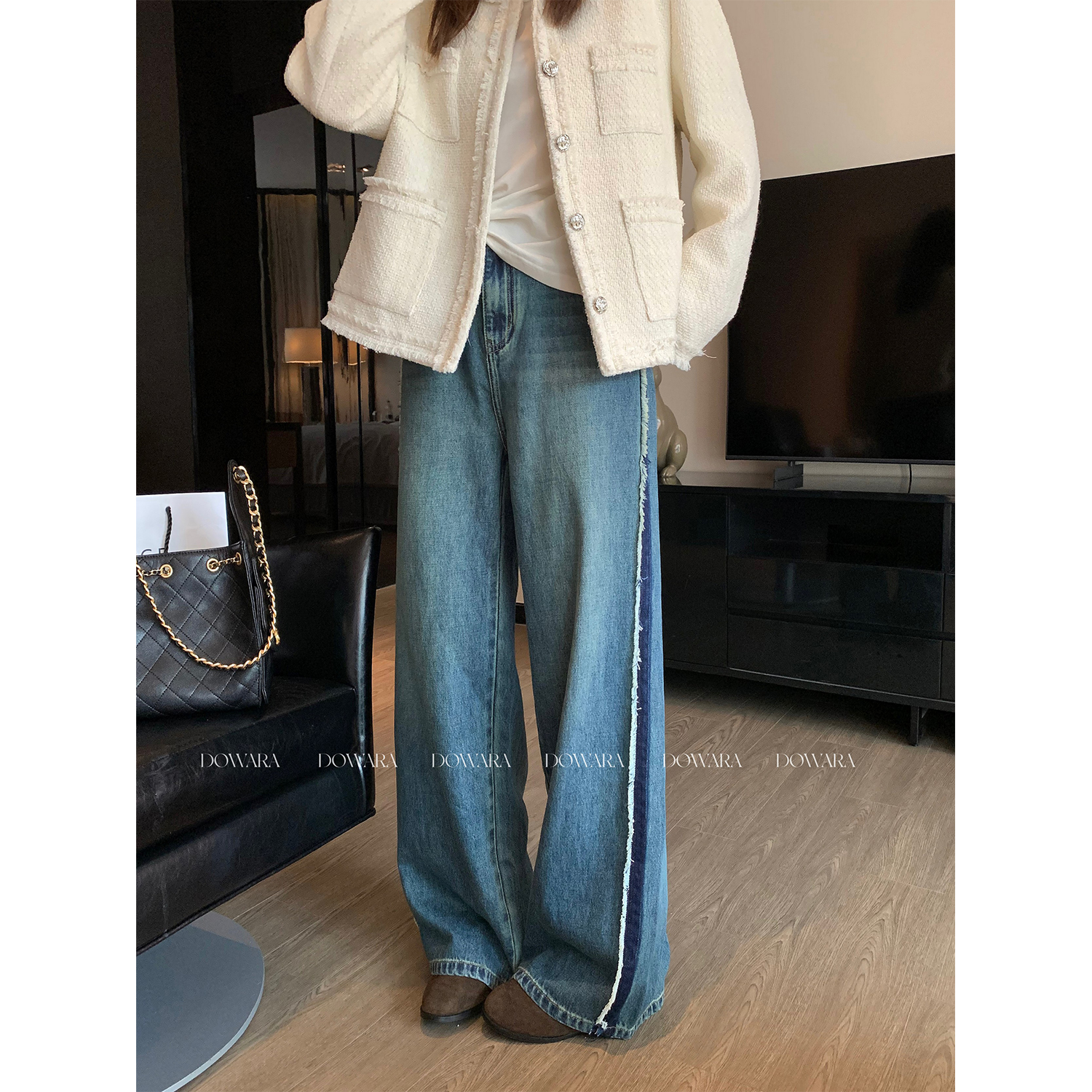 大婉酱微胖定制【秋絮觅秋】秋季水洗复古百搭高腰直筒牛仔裤2627D