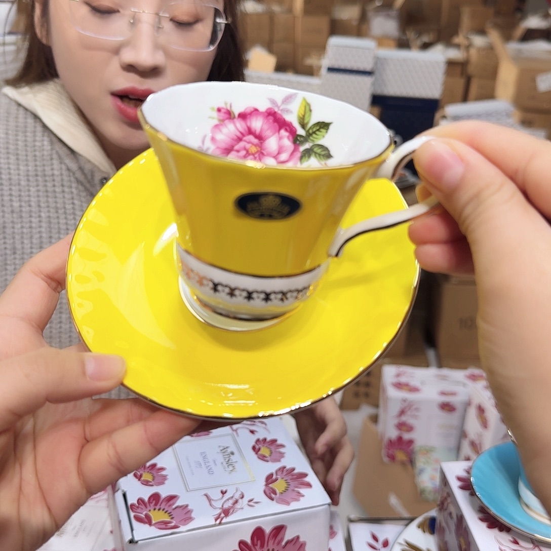 骨瓷高骨骨瓷咖啡杯碟一套220ml外贸骨瓷