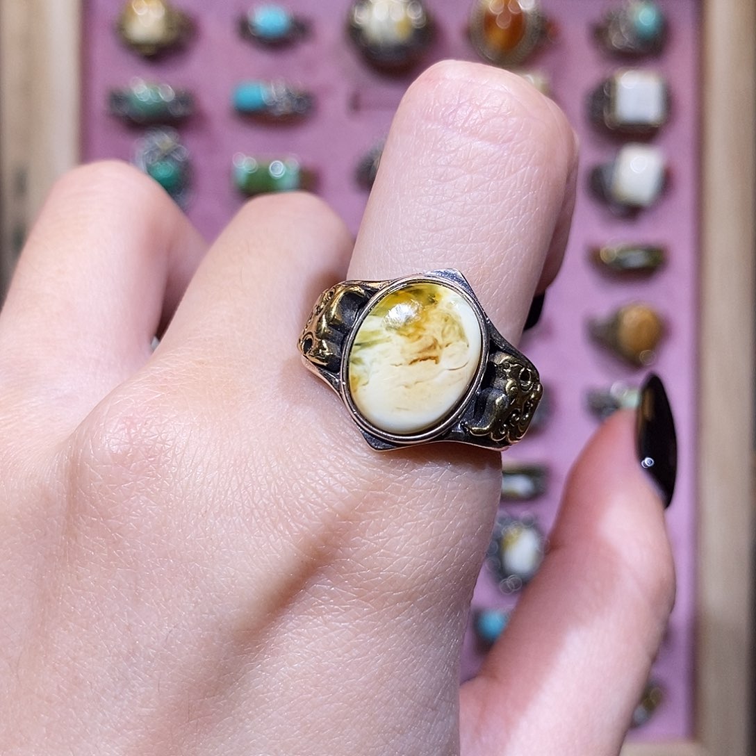 琥珀戒指银S925镶嵌戒指