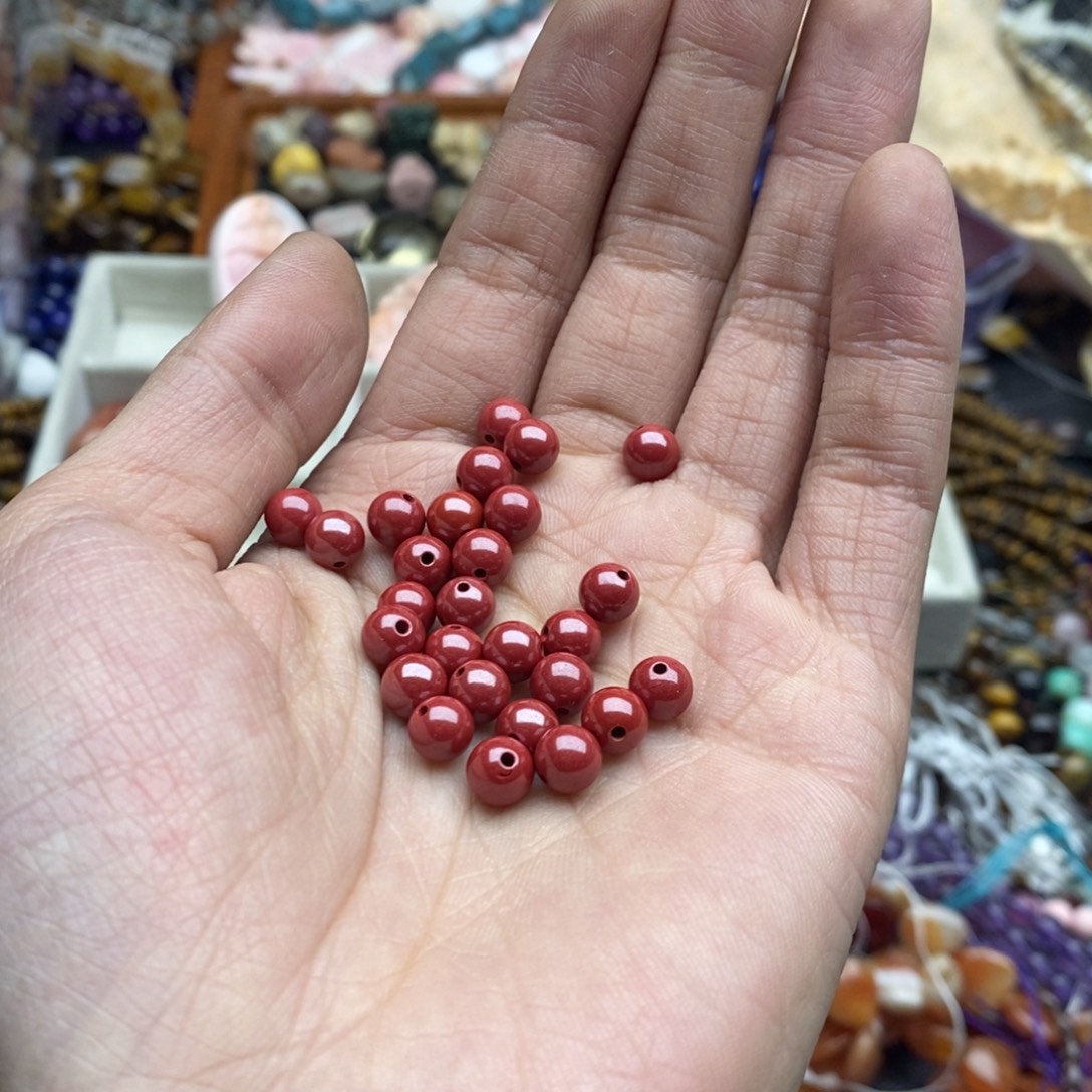 玛瑙/玉髓未镶嵌珠宝半成品六个6mm达标帝王.沙圆珠