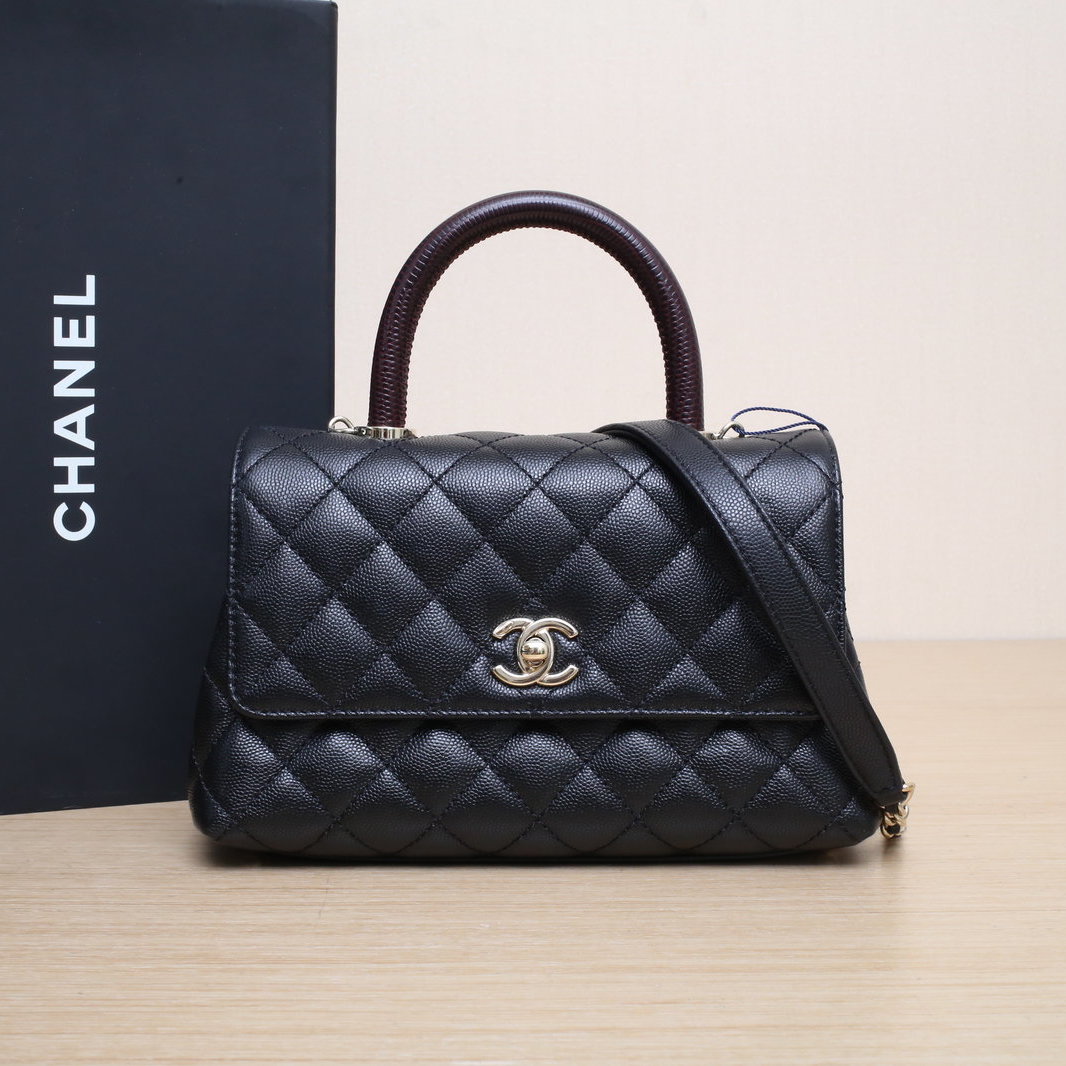 99新 Chanel/香奈儿 小花JerryCoco Handle 小号 黑色芯片开包