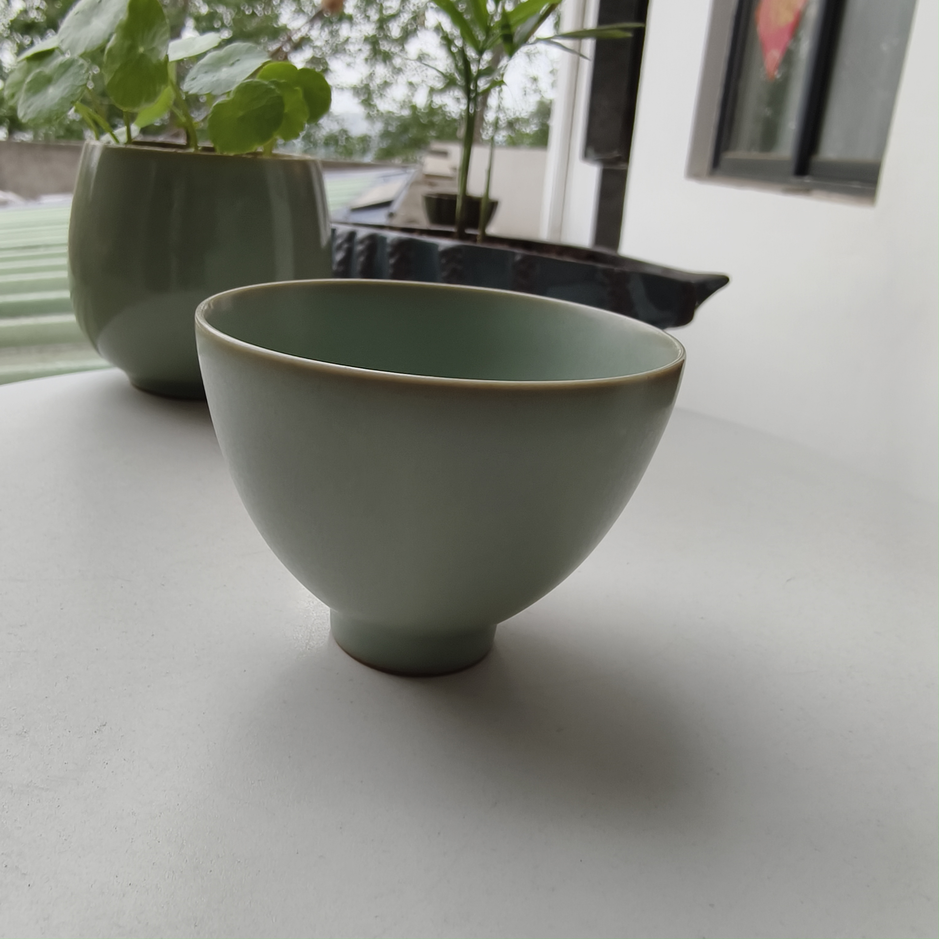 原矿汝瓷汝窑慕古釉薄胎开片手工精工鸡心杯80毫升茶杯陶瓷茶具