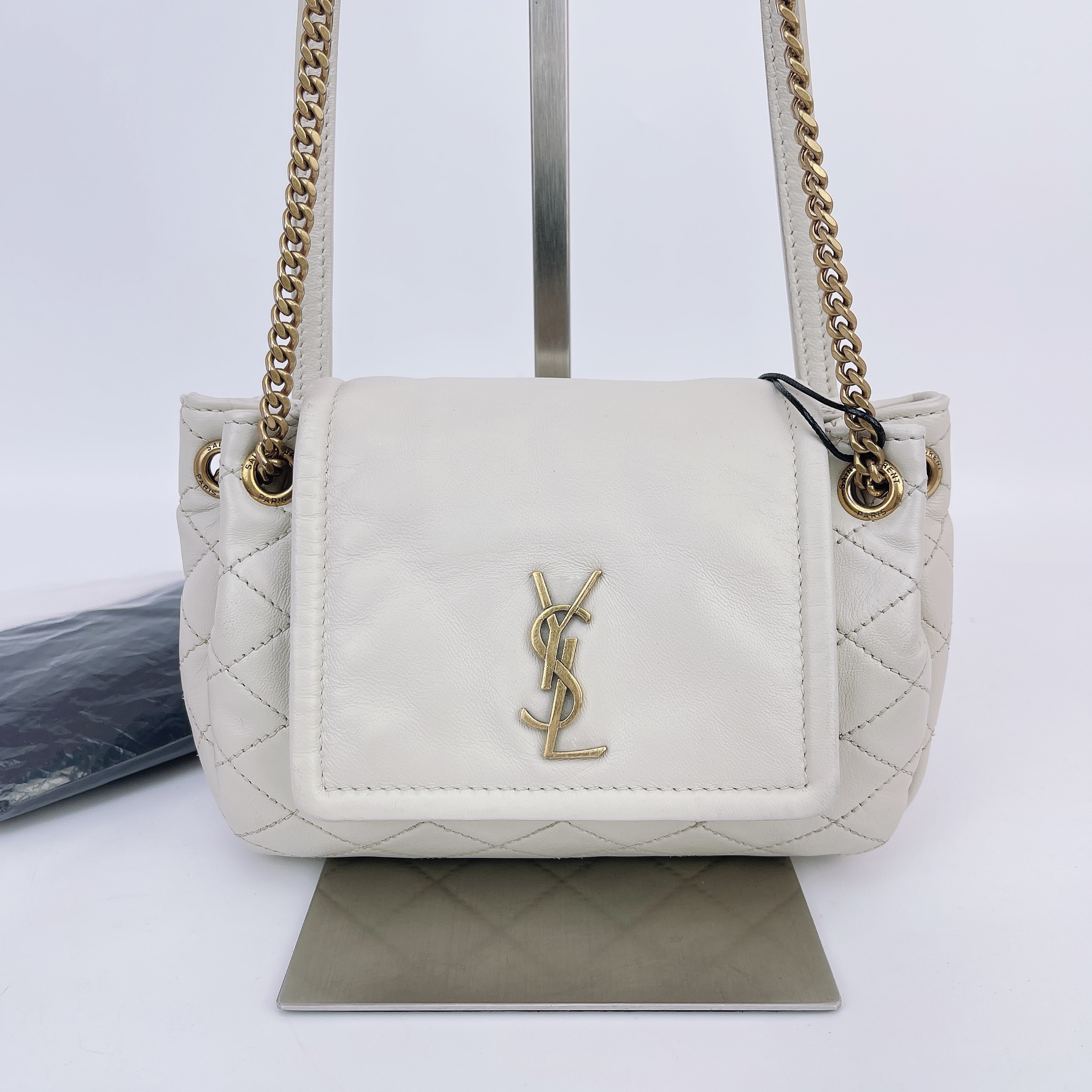 95新 YSL/圣罗兰 ysl白色单肩包底长16 L840