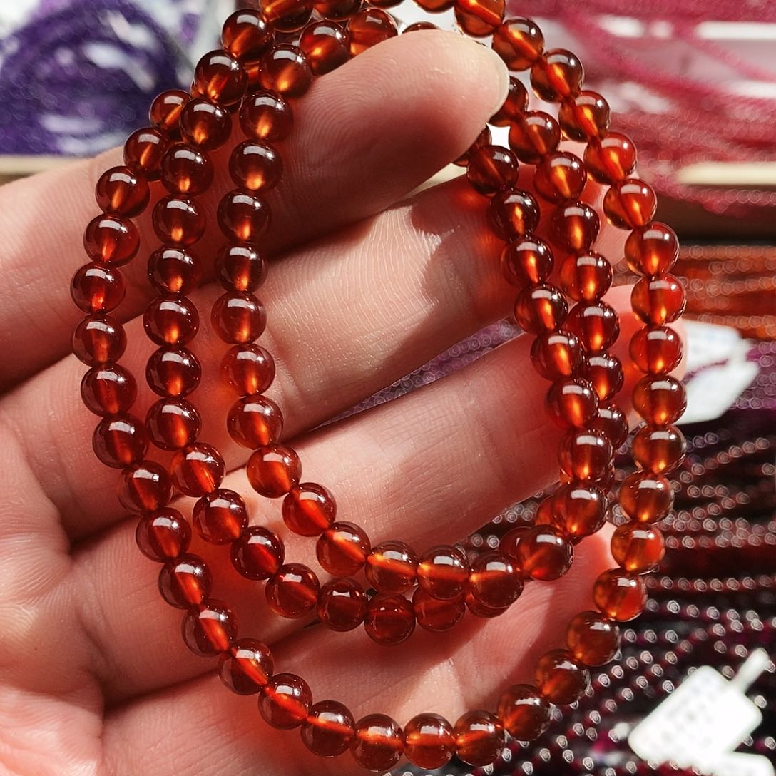 石榴石手链未镶嵌5.8mm收藏级9A橙红