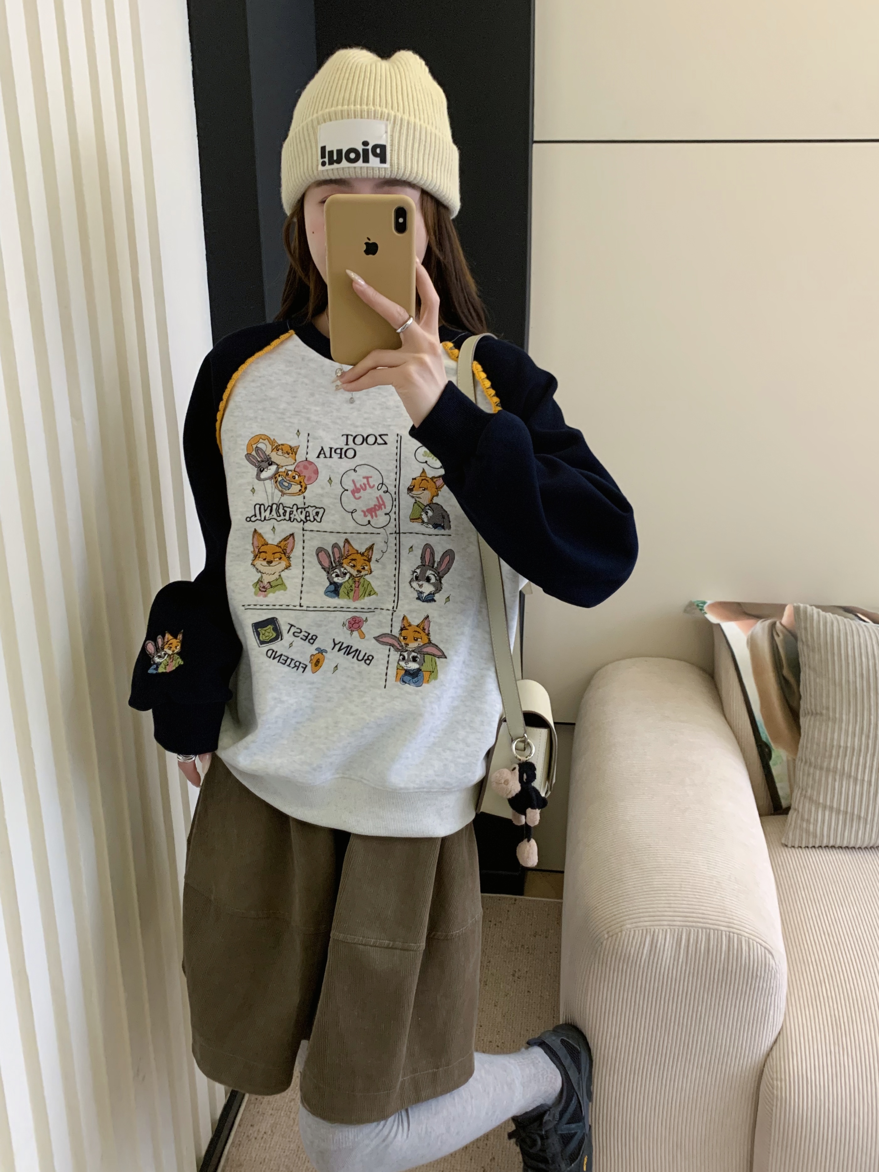 3638#「DT」秋季重工刺绣新款动物乐园韩版休闲插肩袖卫衣-加绒