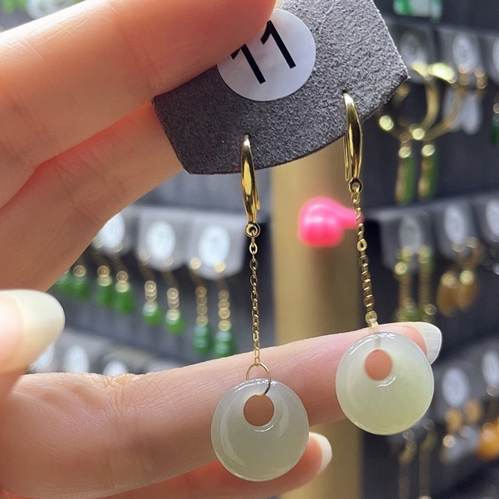 和田玉银S925镀金镶嵌耳饰