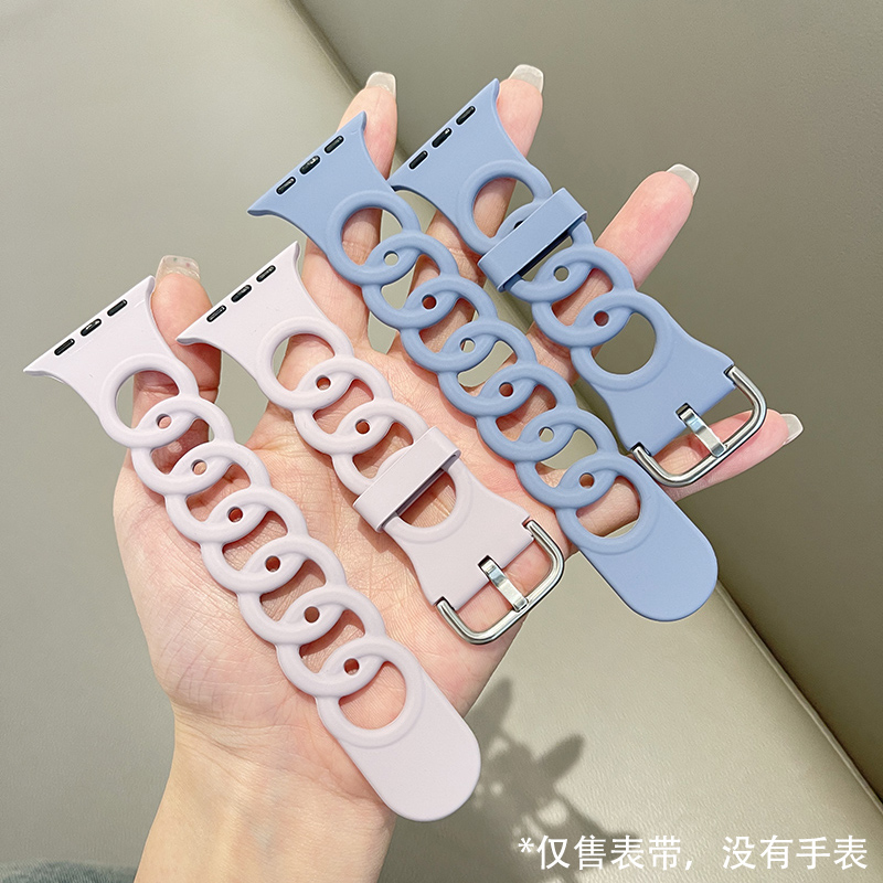 适用iwatch表带苹果S11/10/9/SE/8/6小香硅胶6/hello3/Ultra/42mm