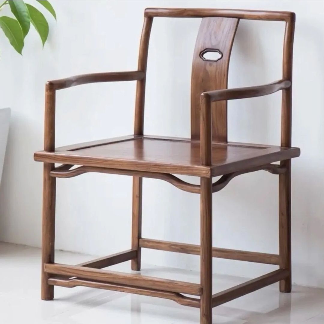 新中式老榆木海棠椅禅意圈椅实木靠背椅家用茶椅简约胡桃色座椅