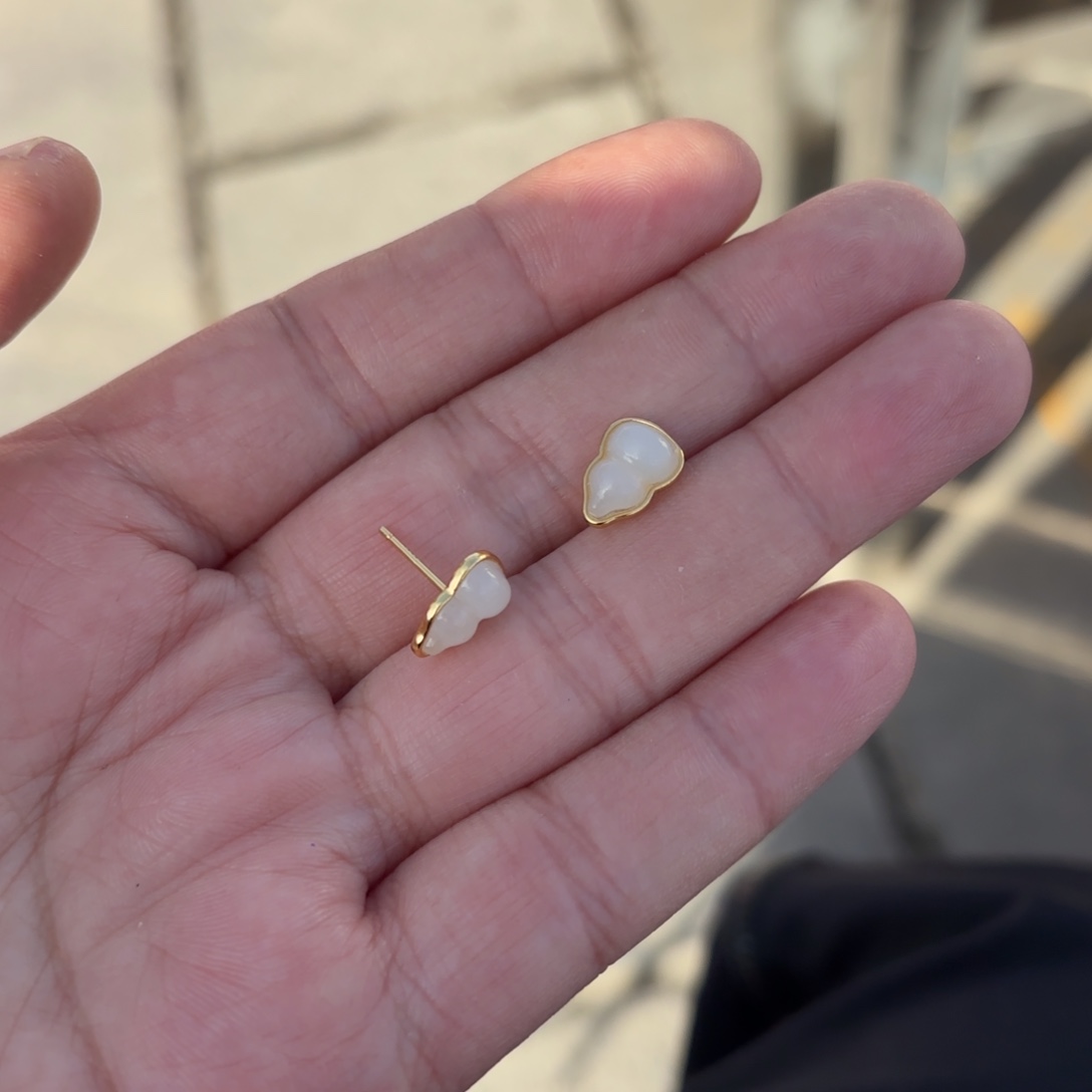 颈饰银S925镶嵌和田玉葫芦耳钉