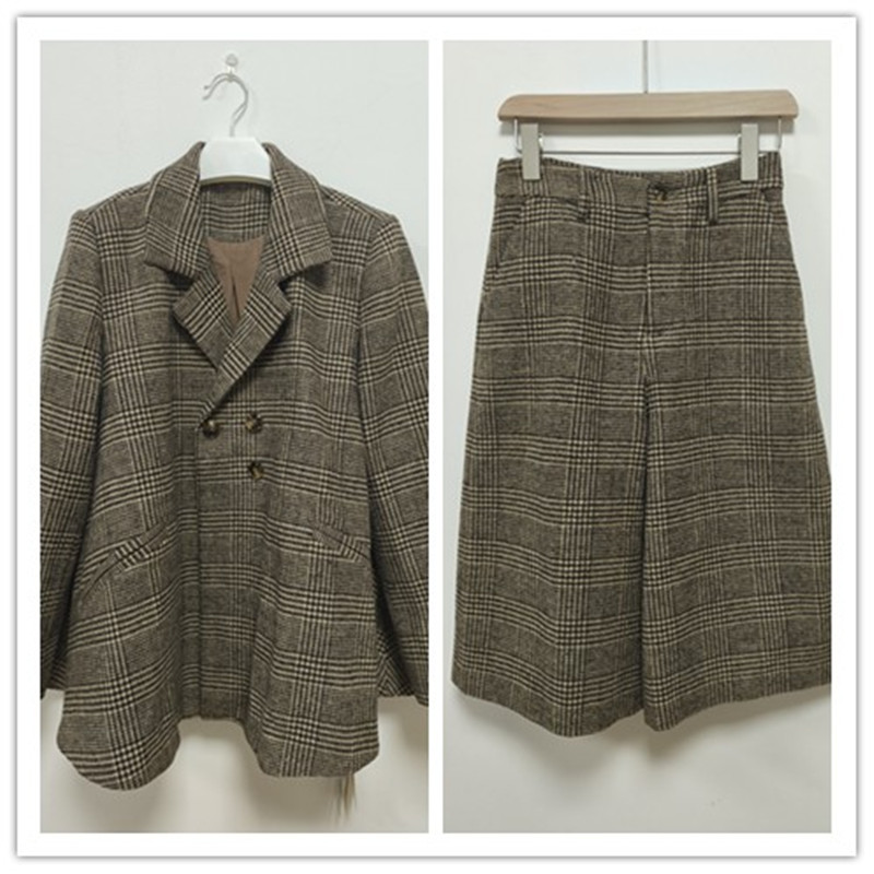 书写  套装   西装复古格子秋冬