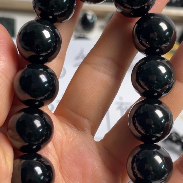 翡翠未镶嵌手串天然缅料翡翠墨翠卡16手串