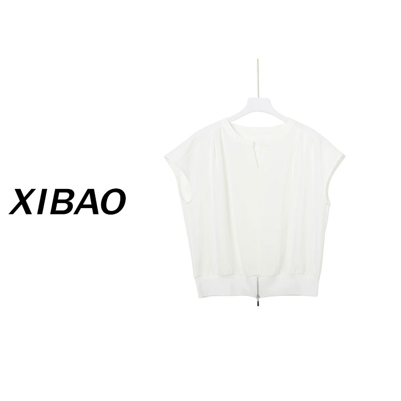 真姐【纸片人】设计师款百搭气质剪刀领简约T恤