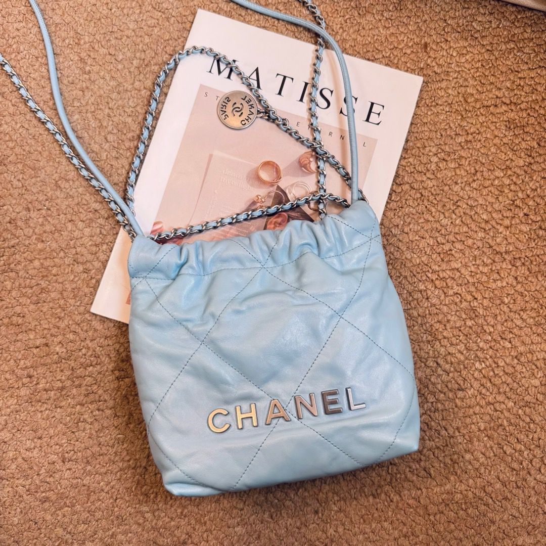 95新 Chanel/香奈儿 Chanel/淡蓝色银扣牛皮22bag mini 697855841