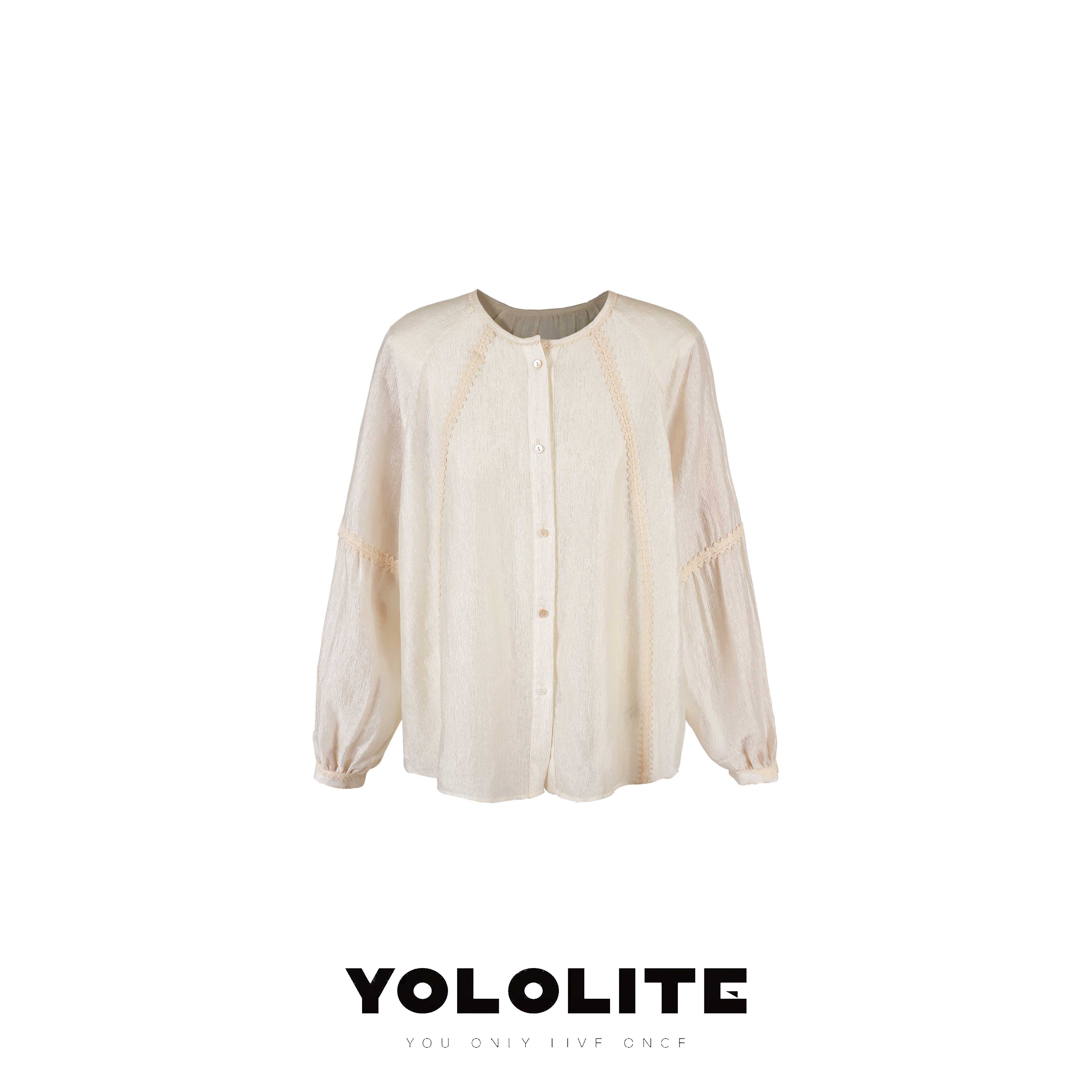YOLOLITE【半日甜】2606法式复古提花圆领衬衫女上衣娃娃衫小衫