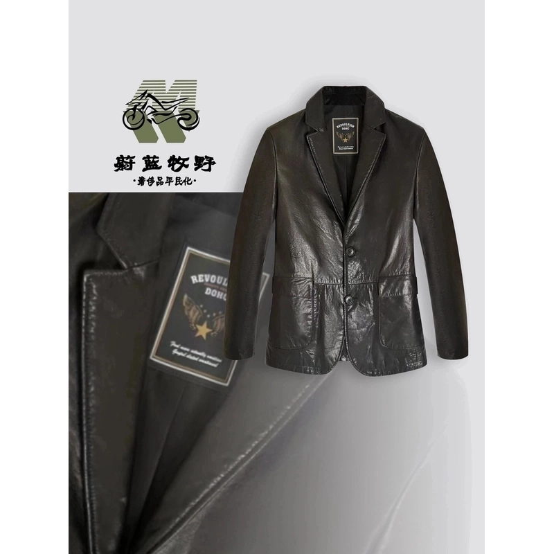 【蔚蓝牧野】-1002-男士西班牙油蜡牛皮休闲西服款真皮皮衣