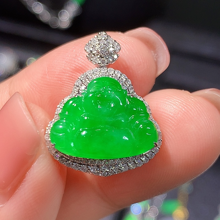 翡翠18K金镶嵌吊坠(不含链)