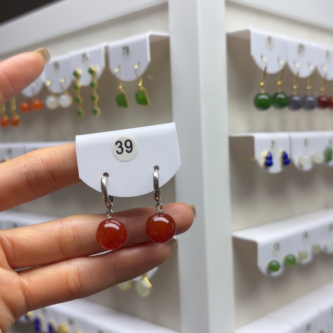 玛瑙/玉髓银S925镶嵌耳饰