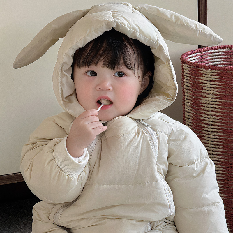 婴幼童羽绒服卡通亲肤童装冬装保暖小狗立耳连体羽绒服WZ86021