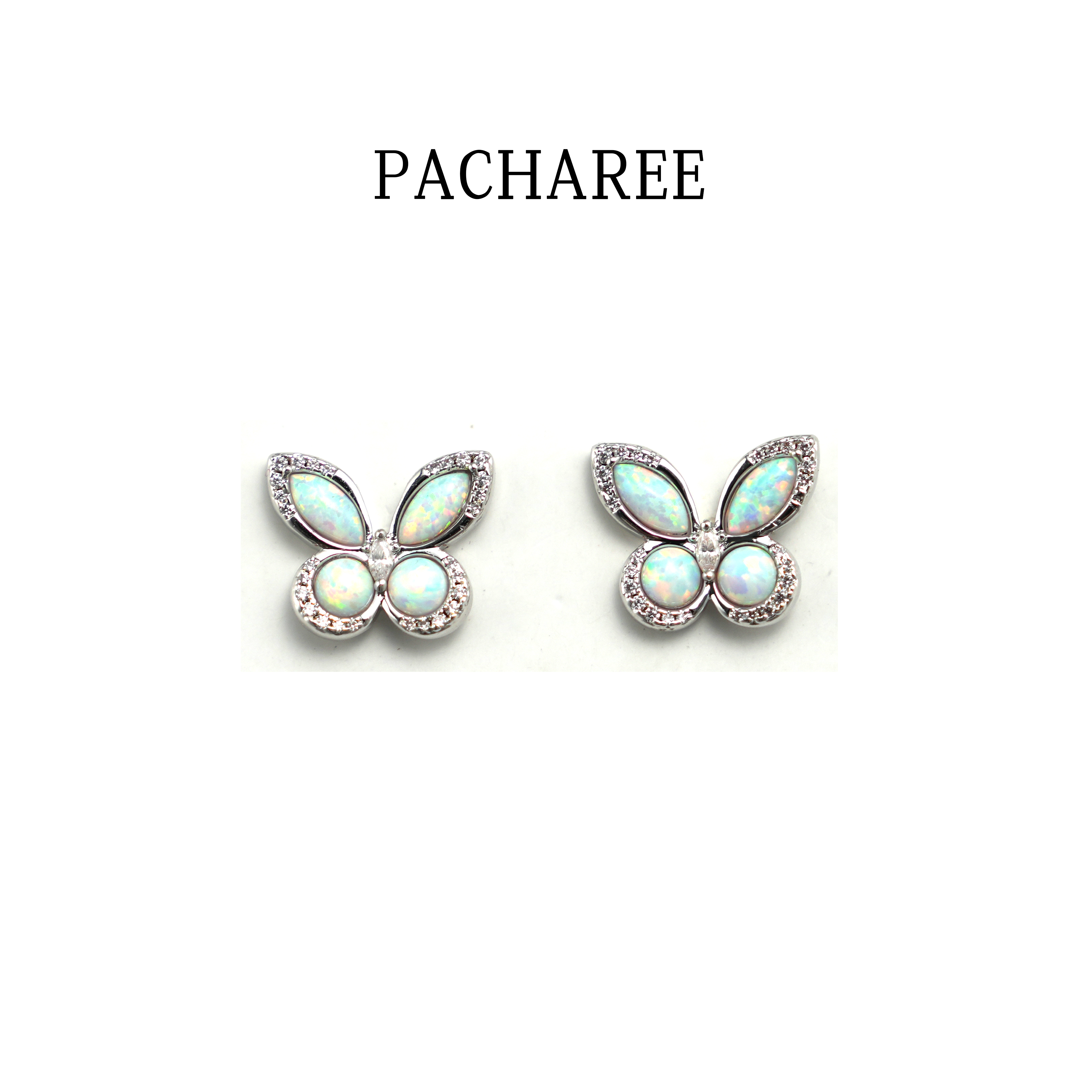 合金合成锆石耳饰 小蝴蝶耳钉~500081-2白