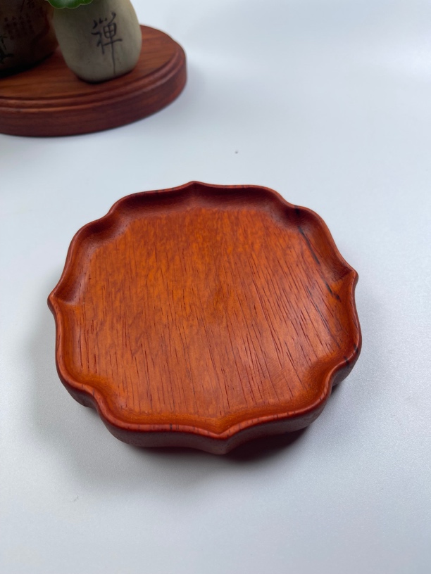 韶氏紫檀红花梨葵花壶承【颜色随机】