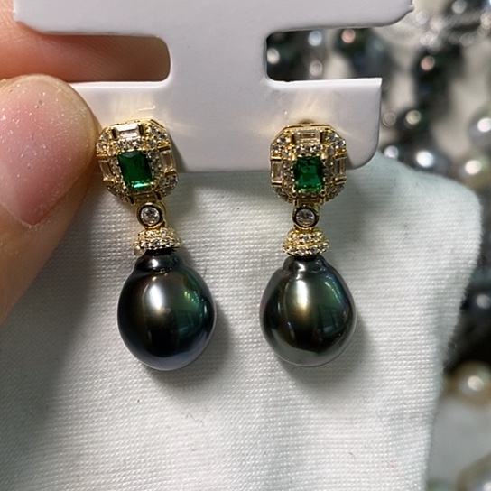 海水珍珠耳饰银S925镶嵌11-12