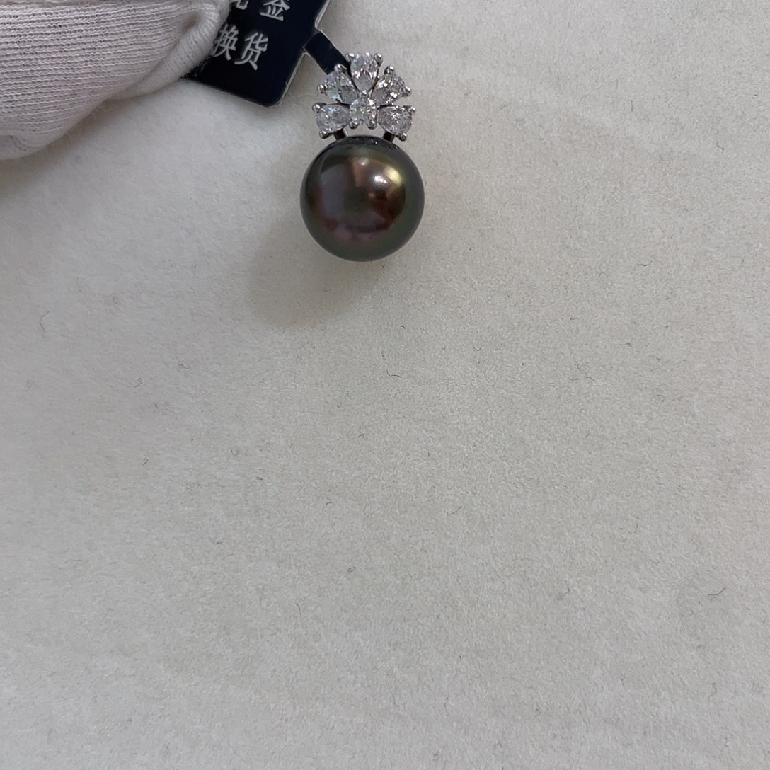 银S925镶嵌海水珍珠吊坠9-10