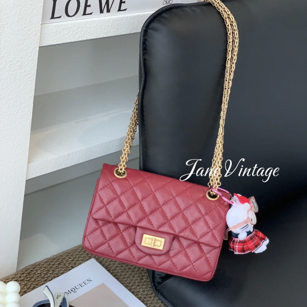 95新 Chanel/香奈儿 Chanel 255大mini 红金油蜡皮菱格纹链条包