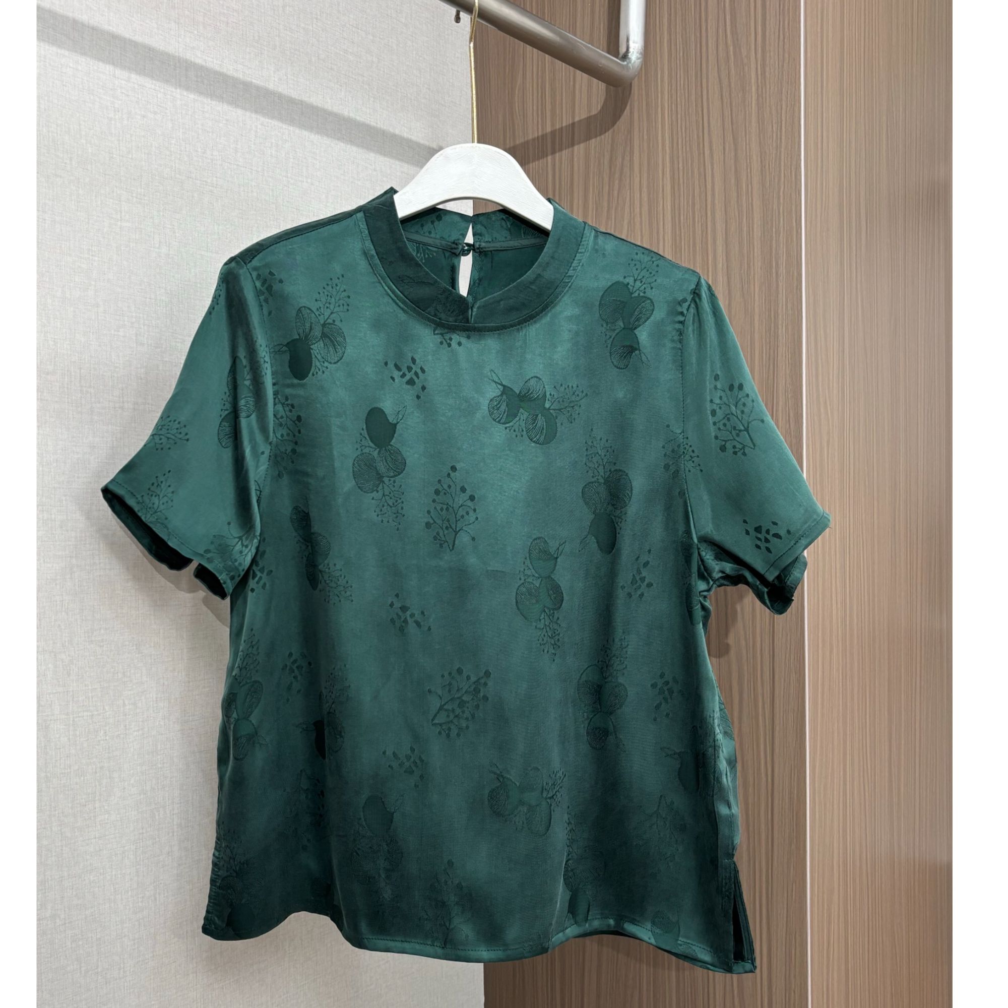 【翠绿】中式改良圆领设计师老料砂洗气质百搭小衫 