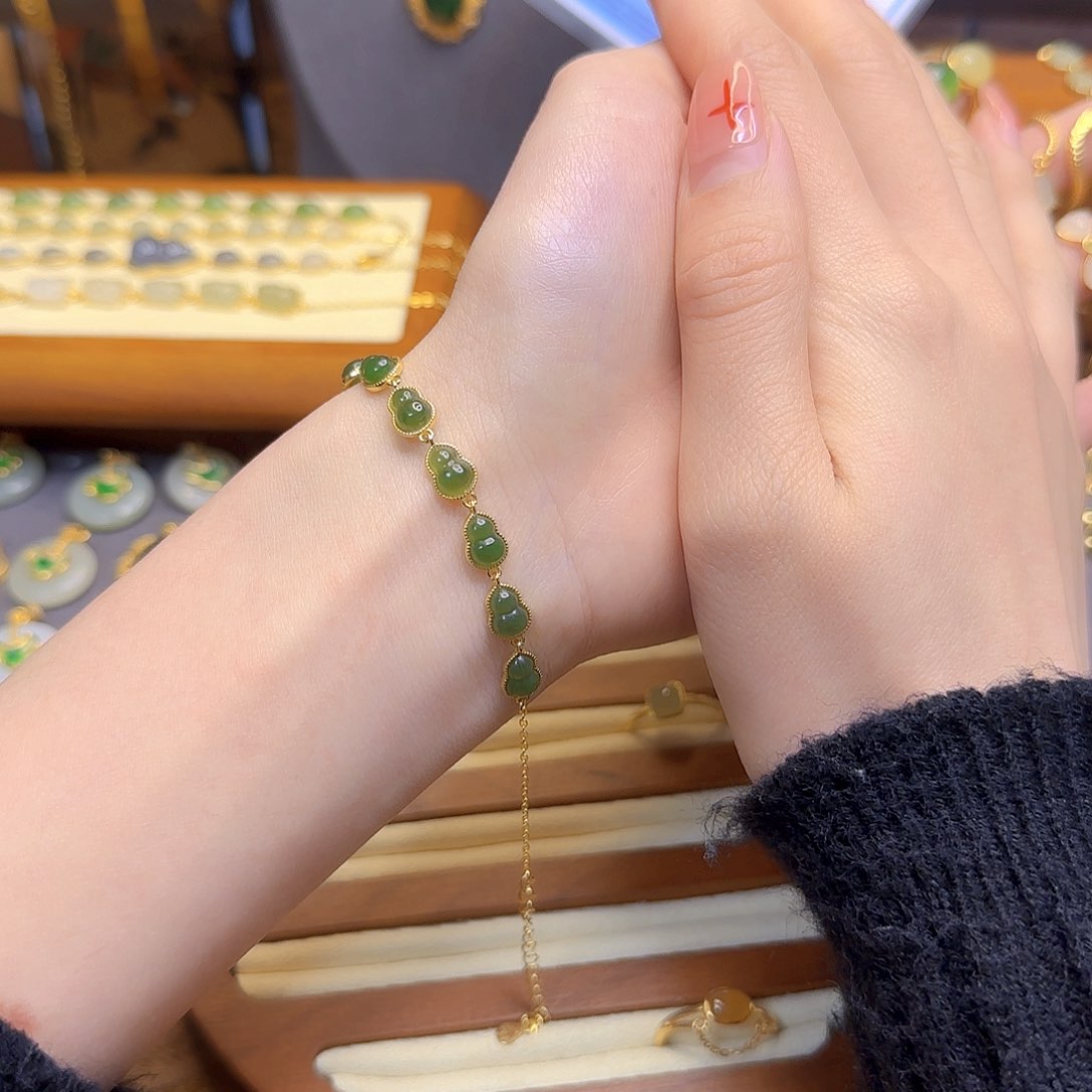 和田玉手链银S925镀金镶嵌