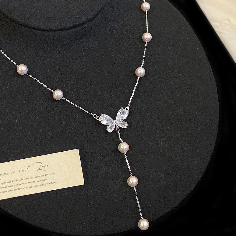 【浠儿姐姐】法式蝴蝶流苏曼塔玫瑰珠项链满天星轻奢锁骨链