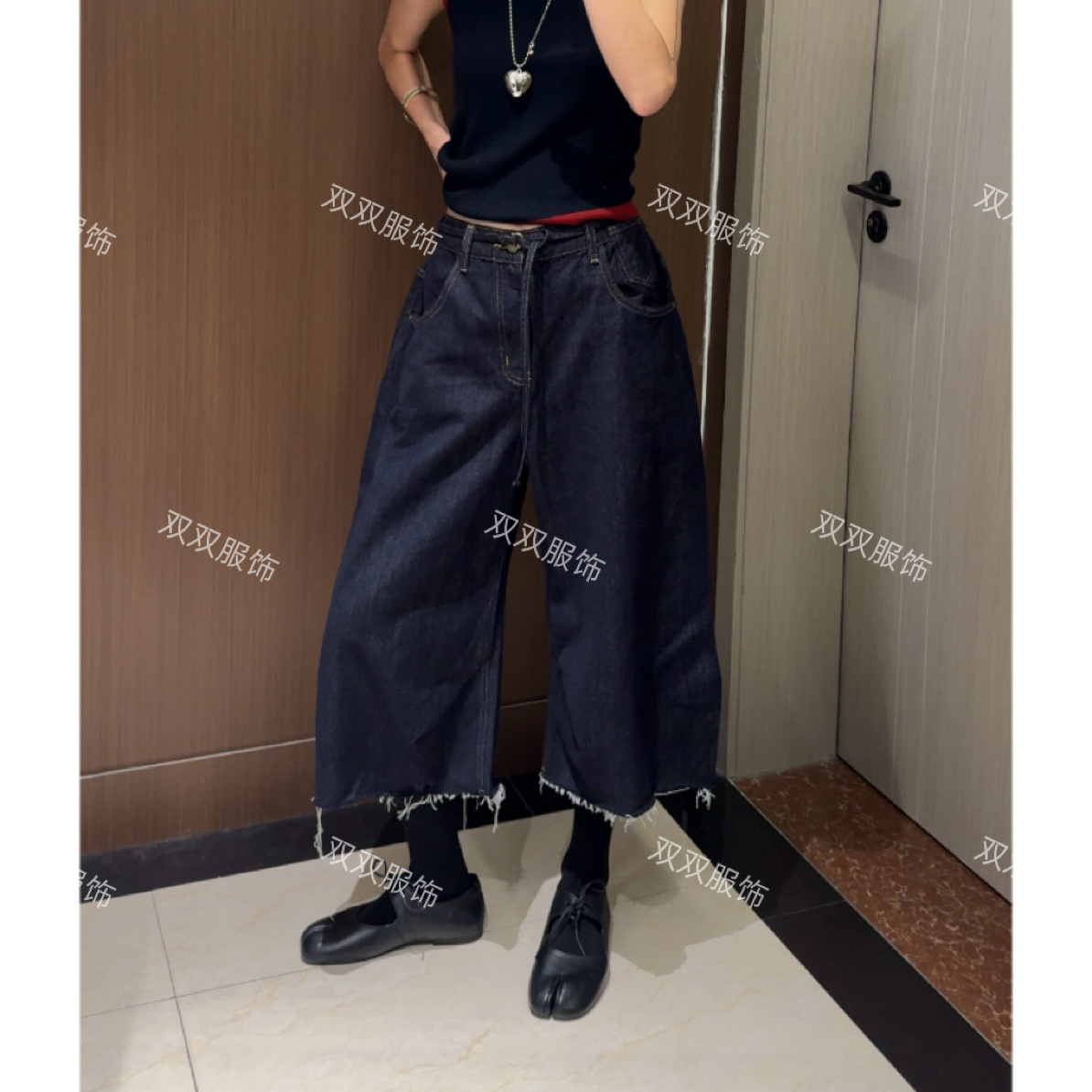 【SSOUHAN】巴赫小调 小个子毛边早秋新款八分腰带牛仔裤