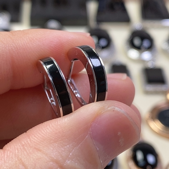 翡翠耳饰18K金镶嵌缅甸天然翡翠墨翠