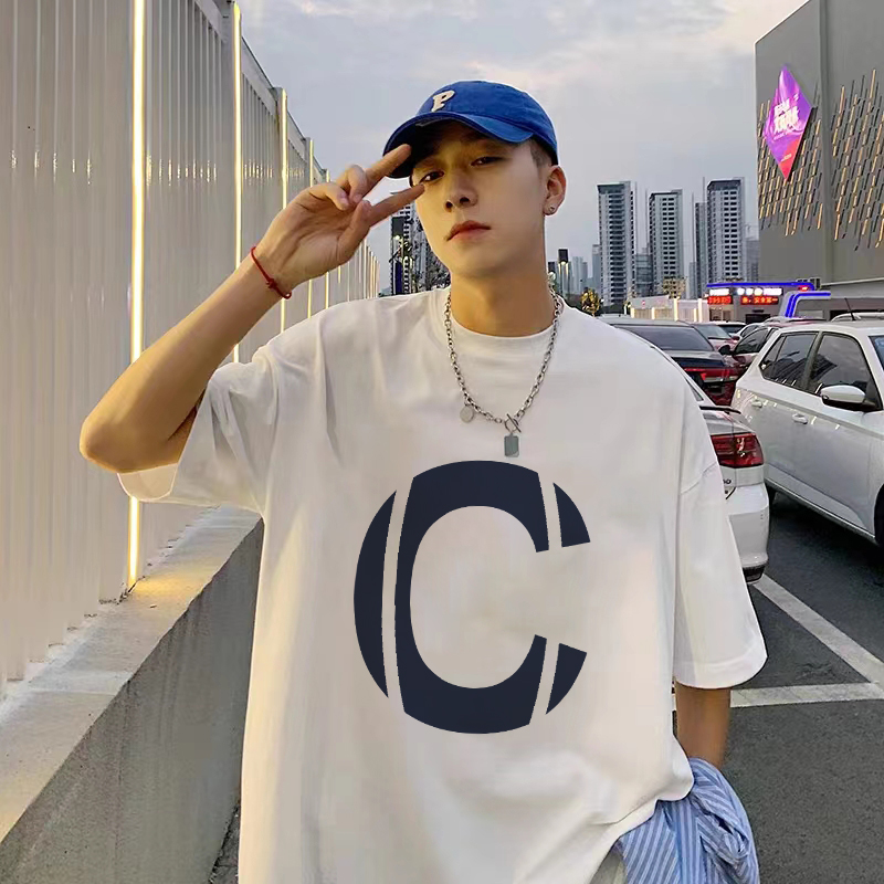 潮流设计感ins美式字母印花纯棉短袖t恤男女国潮休闲oversize上衣