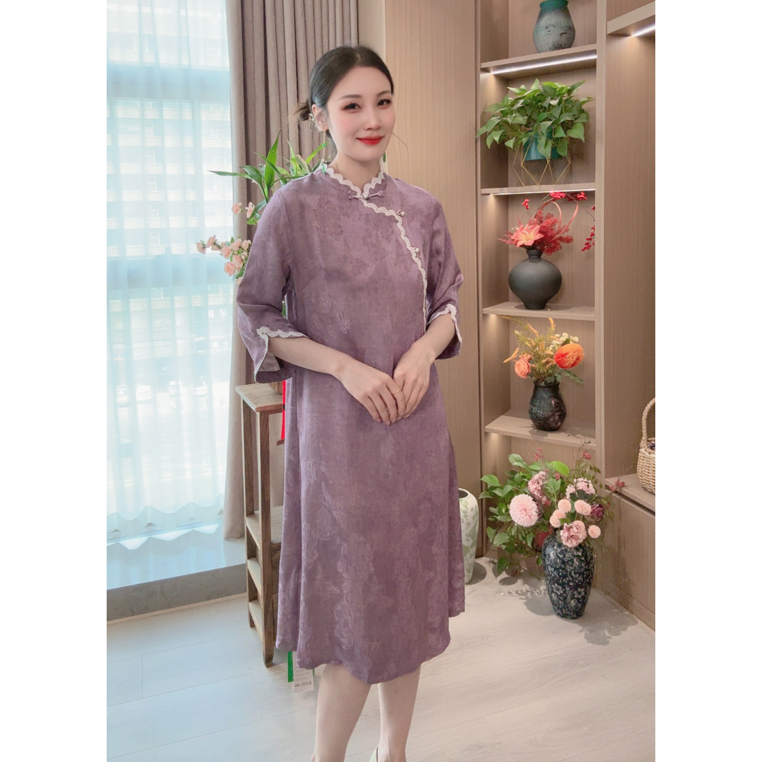 【知黛】2025新款夏季气质新中式国风裙子立领斜襟女装优雅连衣裙