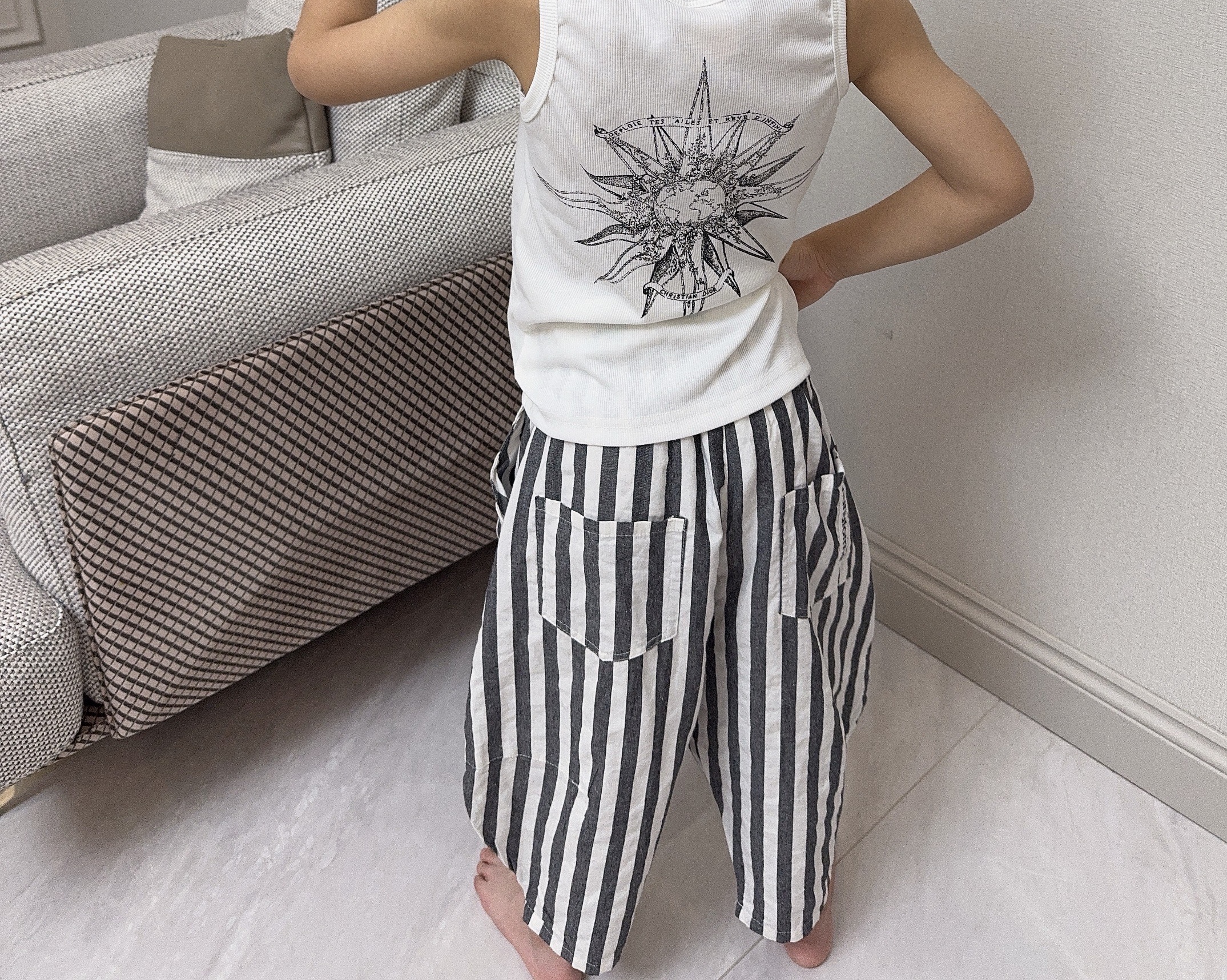 【QB】2025条纹长裤棉麻布薄款防蚊裤宽松气球裤裤子休闲时尚