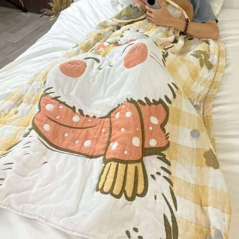 【围脖猫黄】150*200cmA类柔软亲肤透气春秋冬被棉纱泡芙被